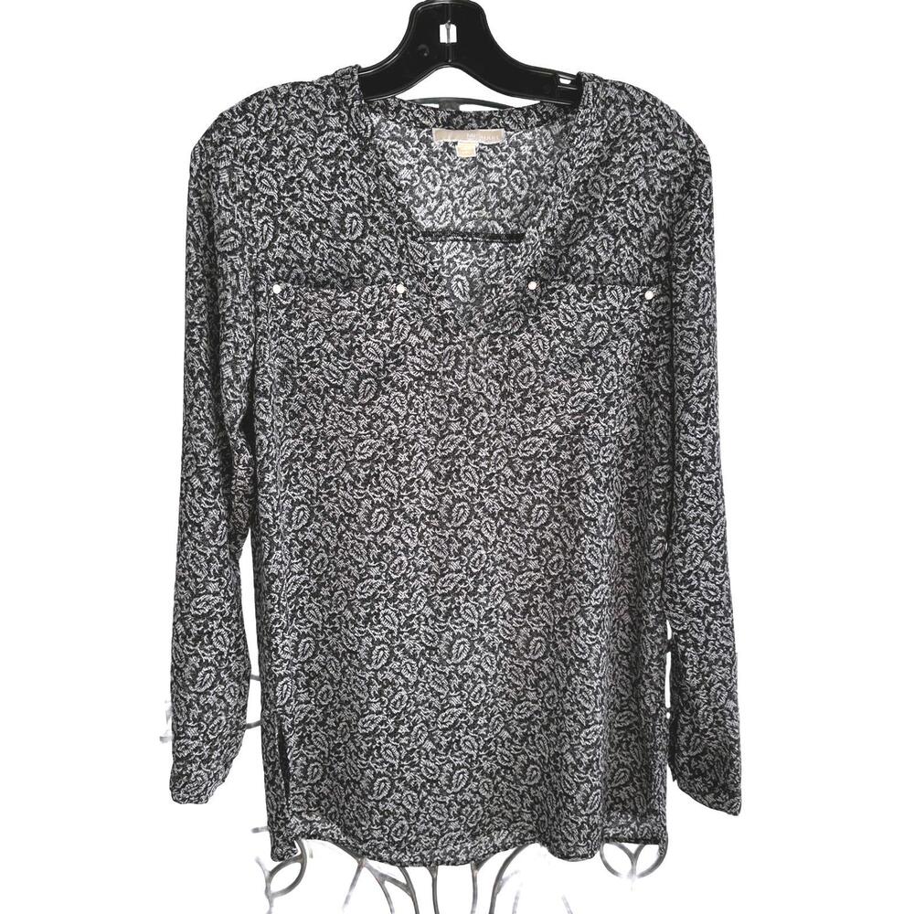 Michael Kors Women's Long Sleeve Black/ White Paysley Printed Top - Small